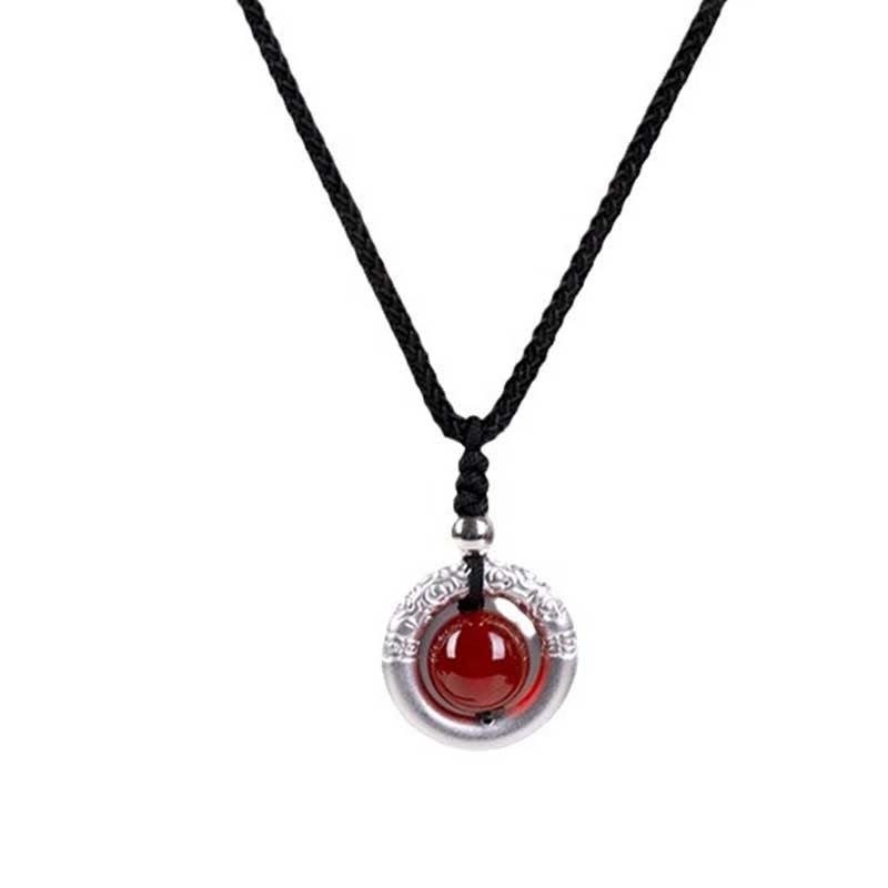 Fortune Jewel 999 Sterling Silver Red Agate Peace Buckle Blessing Necklace Pendant