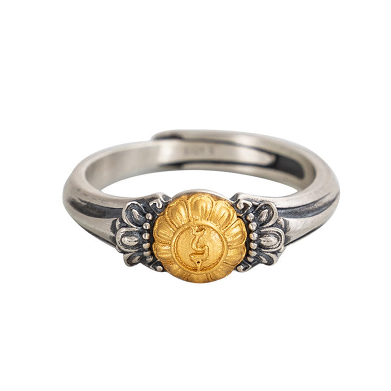 Fortune Jewel 925 Sterling Silver Plated Gold Bodhisattva Tara Protection Adjustable Ring