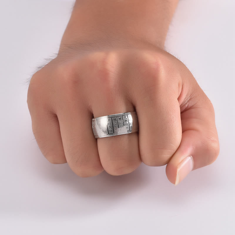 Fortune Jewel Chinese Characters Engraved Pattern Titanium Steel Balance Ring