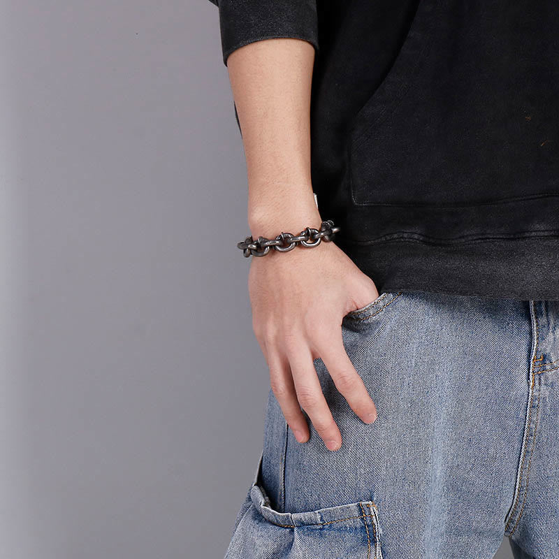 Fortune Jewel Square Rivets Titanium Steel Good Luck Balance Bracelet
