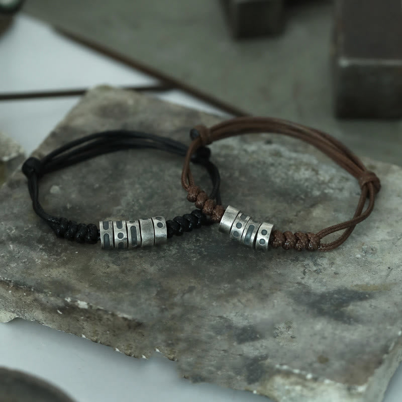 Fortune Jewel 999 Sterling Silver Morse Code Wax Rope Blessing Bracelet