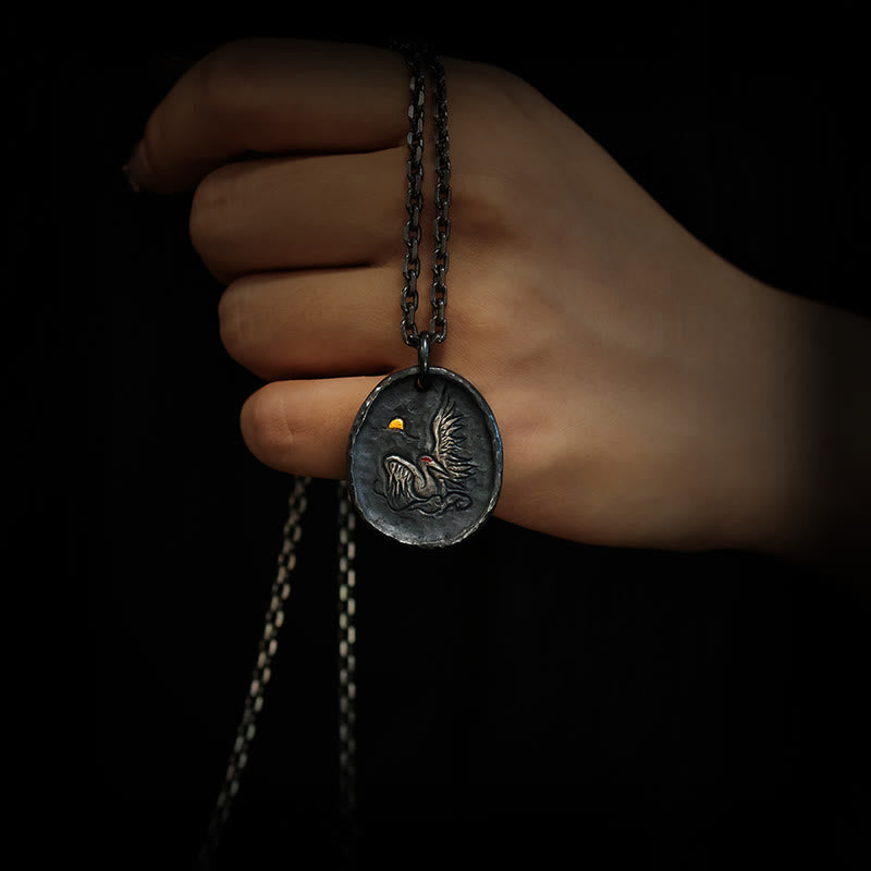 Fortune Jewel 999 Sterling Silver 24k Gold Crane Auspicious Clouds Balance Necklace Pendant