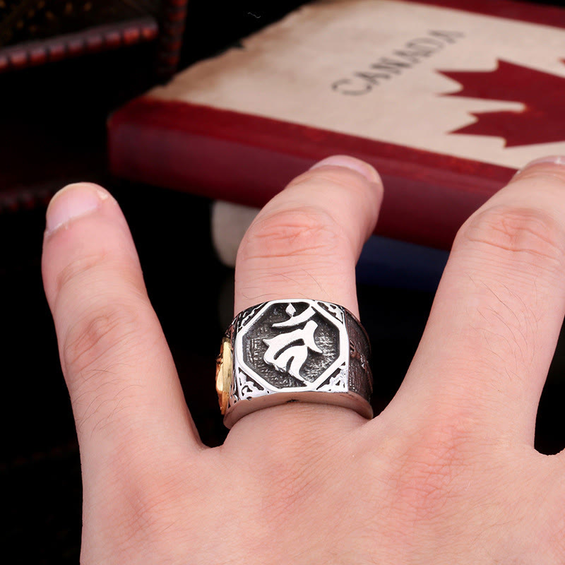 Fortune Jewel Tibetan Titanium Steel Greeting Hand Sword Sign Sanskrit Balance Ring