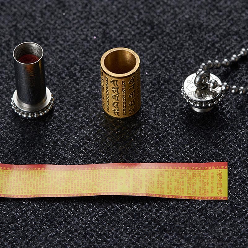 Fortune Jewel Titanium Steel Prayer Wheel Scriptures Necklace Balance Pendant