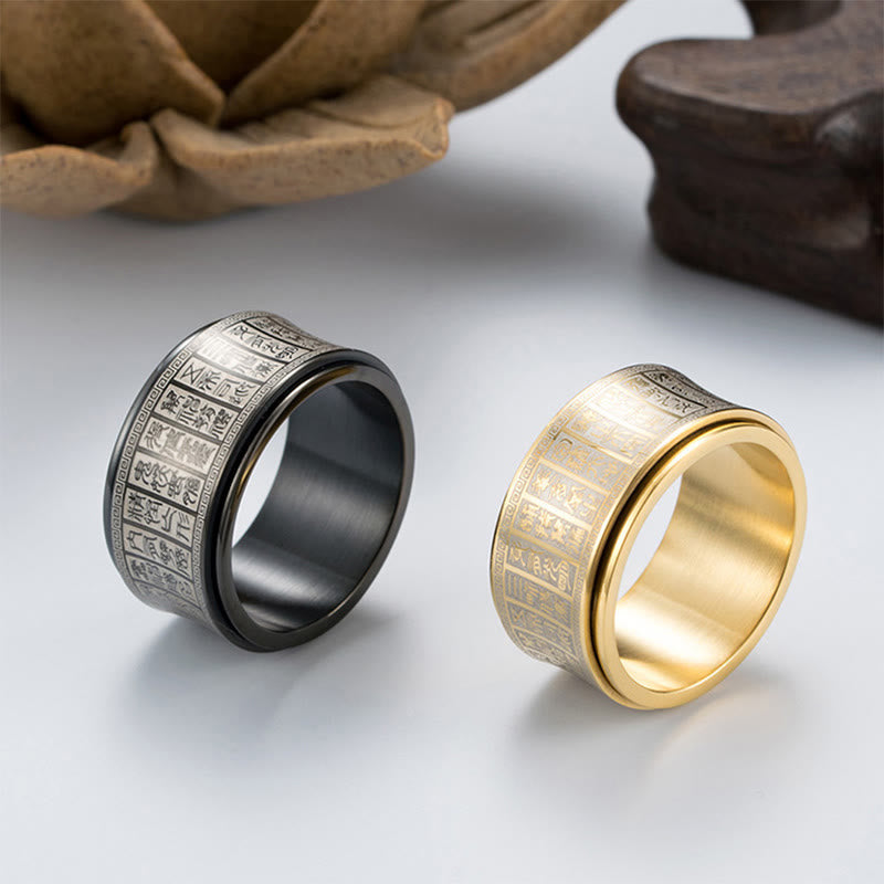 Fortune Jewel Tibetan Seal Script Golden Light Mantra Titanium Steel Spinner Balance Ring