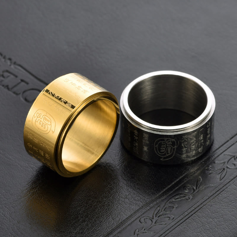 Fortune Jewel Tibetan Golden Light Mantra Titanium Steel Smooth Surface Spinner Balance Ring