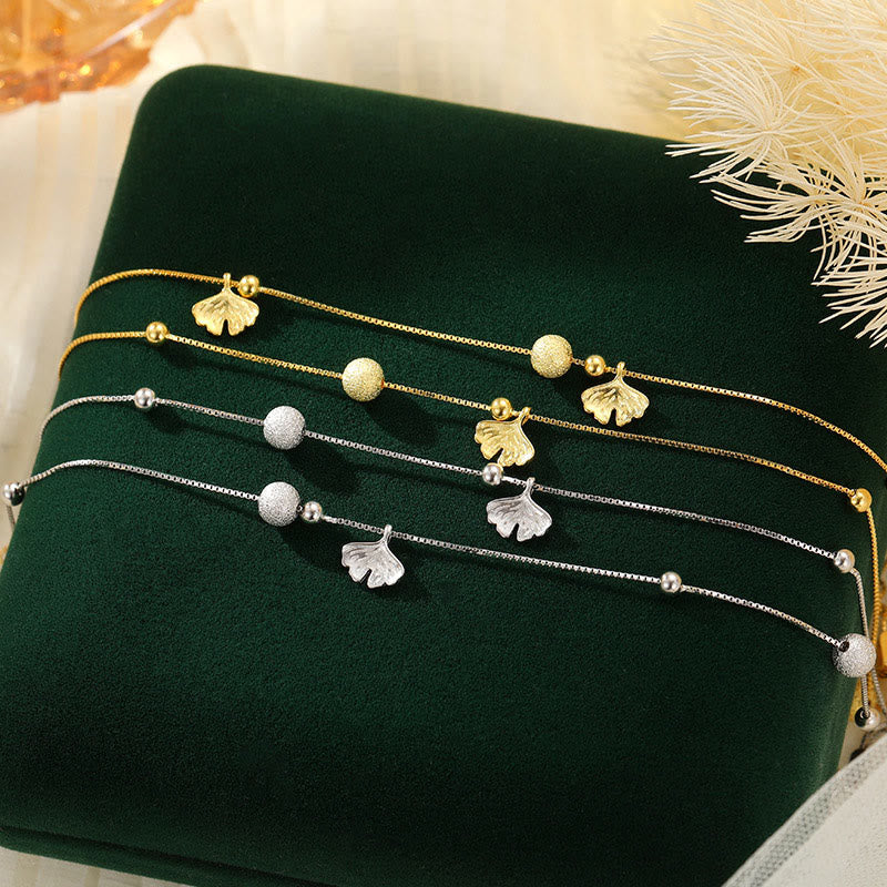 Fortune Jewel 925 Sterling Silver Ginkgo Leaf Double Layer Protection Anklet