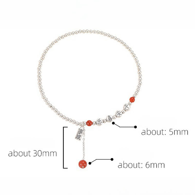 Fortune Jewel 925 Sterling Silver Small Beads Red Agate Peace And Joy Blessing Anklet