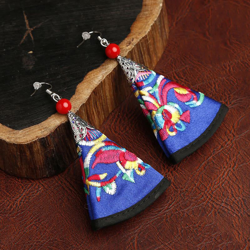 Fortune Jewel Handmade Fan-shaped Yi Embroidery Harmony Earrings