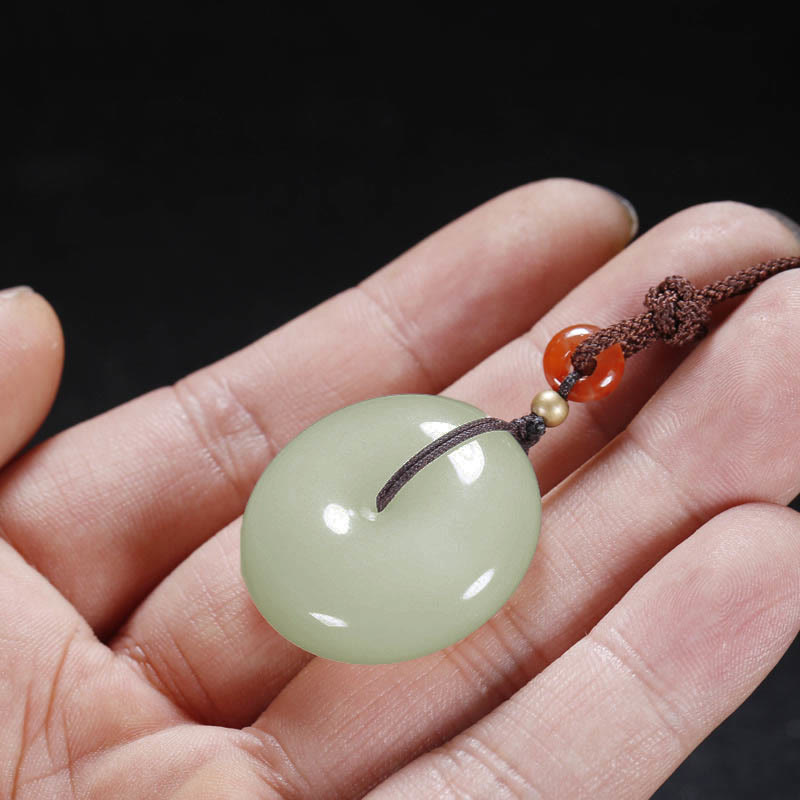Fortune Jewel Round Hetian White Jade Peace Buckle Blessing Necklace Pendant