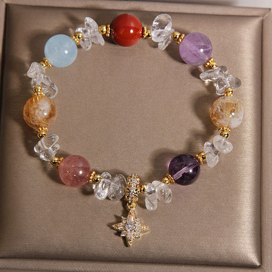 Fortune Jewel Natural Various Crystal Clear Quartz Zircon Hexagram Charm Healing Bracelet