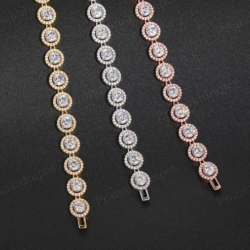 Yellow Gold Plated 925 Silver Iced Out Halo Moissanite Tennis Bracelet
