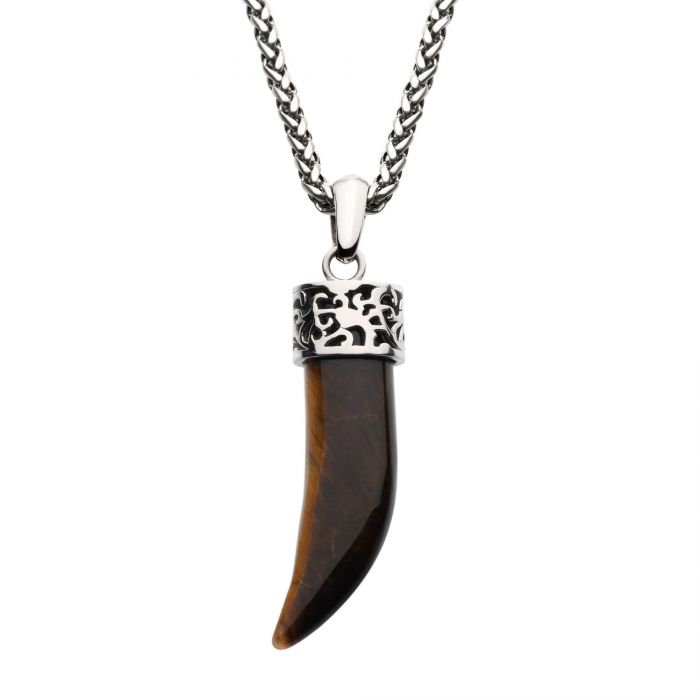 Stainless Steel Tiger Eye Stone Horn Necklace