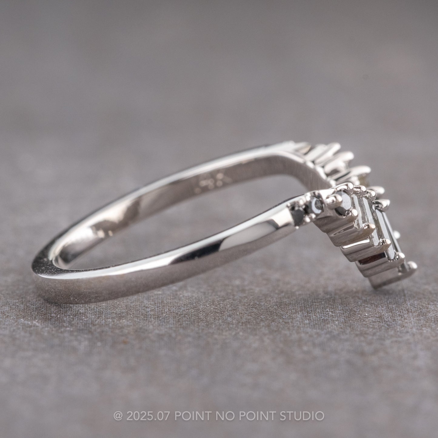 Wednesday Wedding Ring, 13 Salt and Pepper & Black Diamond, V Contour