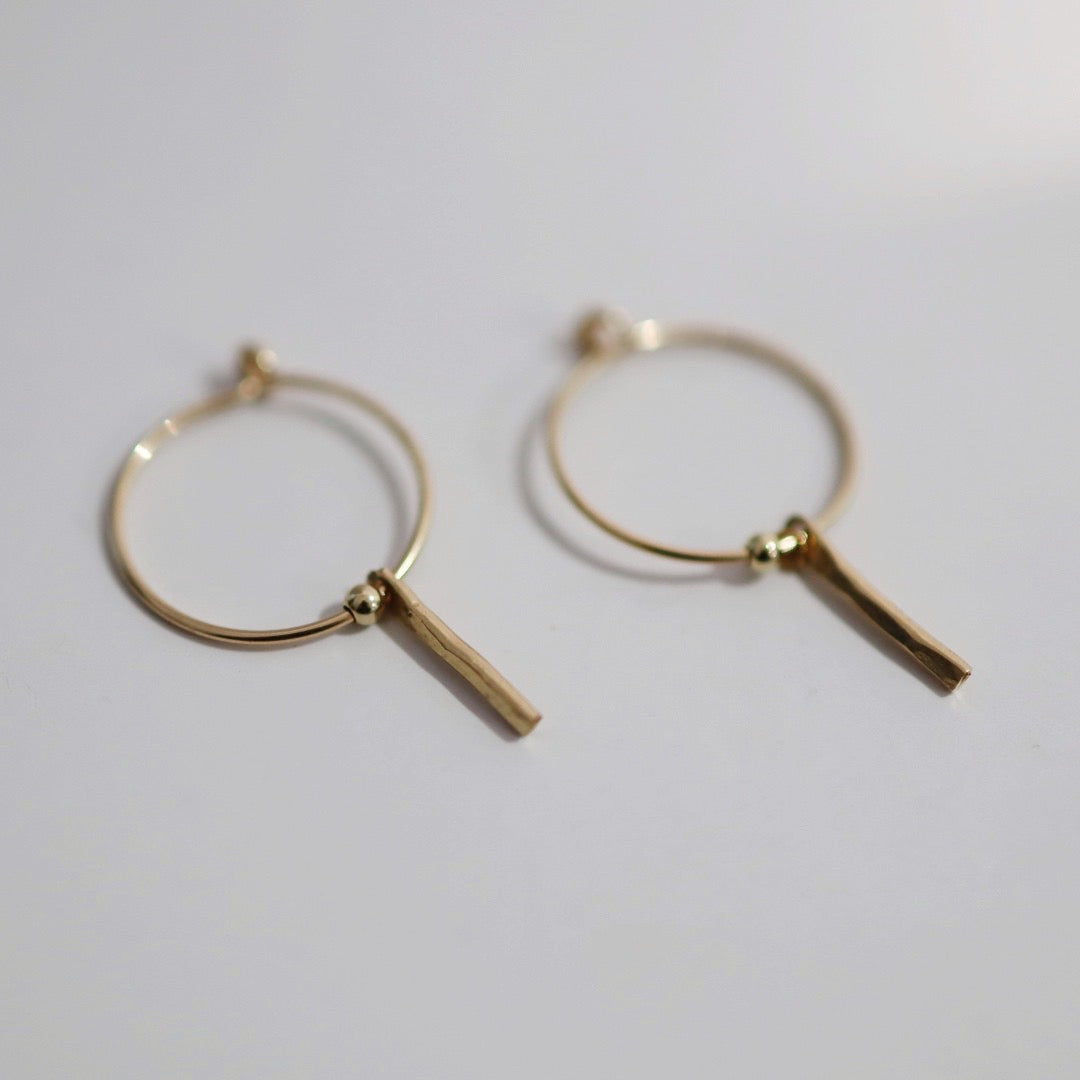 Geometric Bar and Ball Hoop Earrings in Gold Fill or Sterling Silver