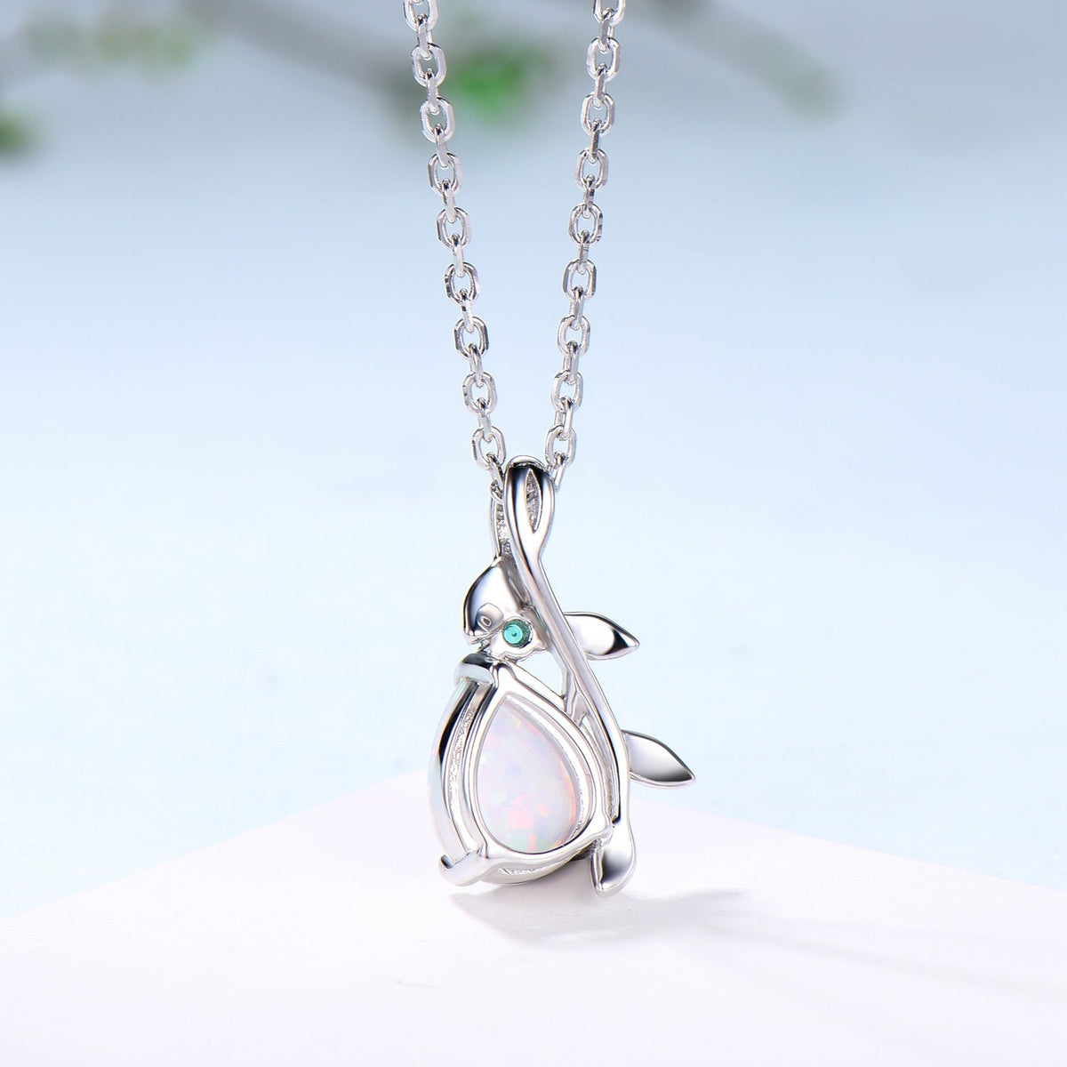 Natural Inspired White Opal Pendant Necklace fire opal leaf branch necklace elegant twisted pendant mom October birthstone anniversary gifts