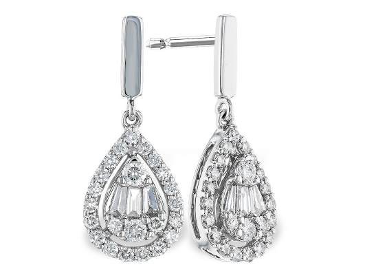 14KW Diamond Pear-Shape Cluster Dangle Earrings