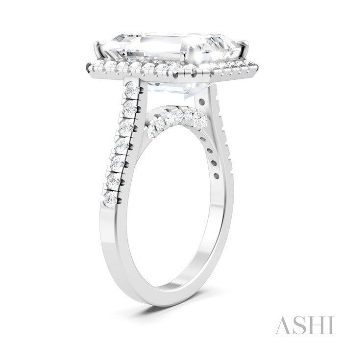 Emerald Shape Semi-Mount Halo Diamond Engagement Ring