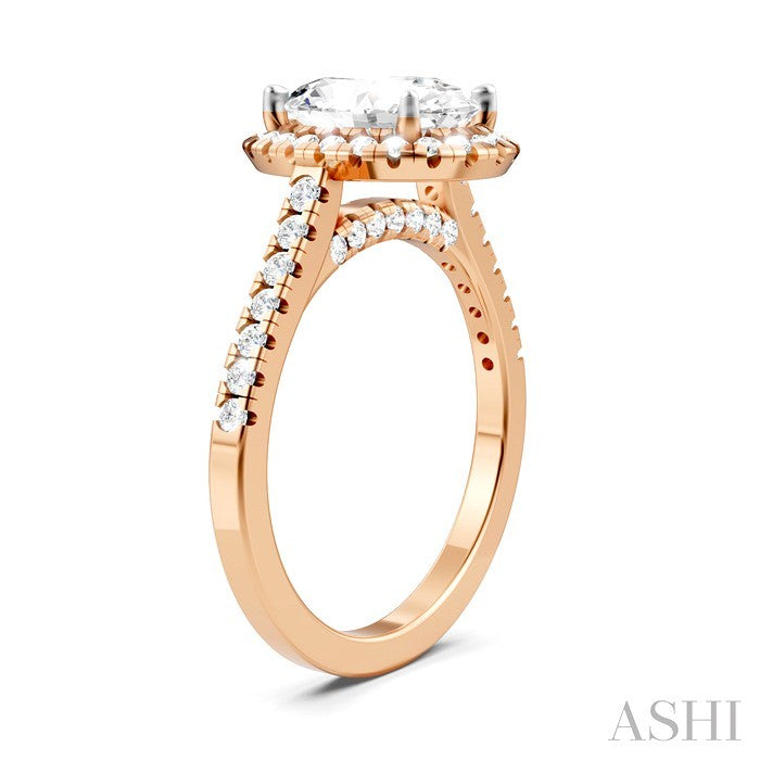 Oval Shape Semi-Mount Halo Diamond Engagement Ring