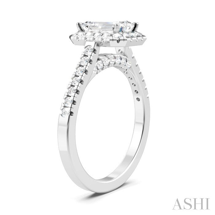 Emerald Shape Semi-Mount Halo Diamond Engagement Ring