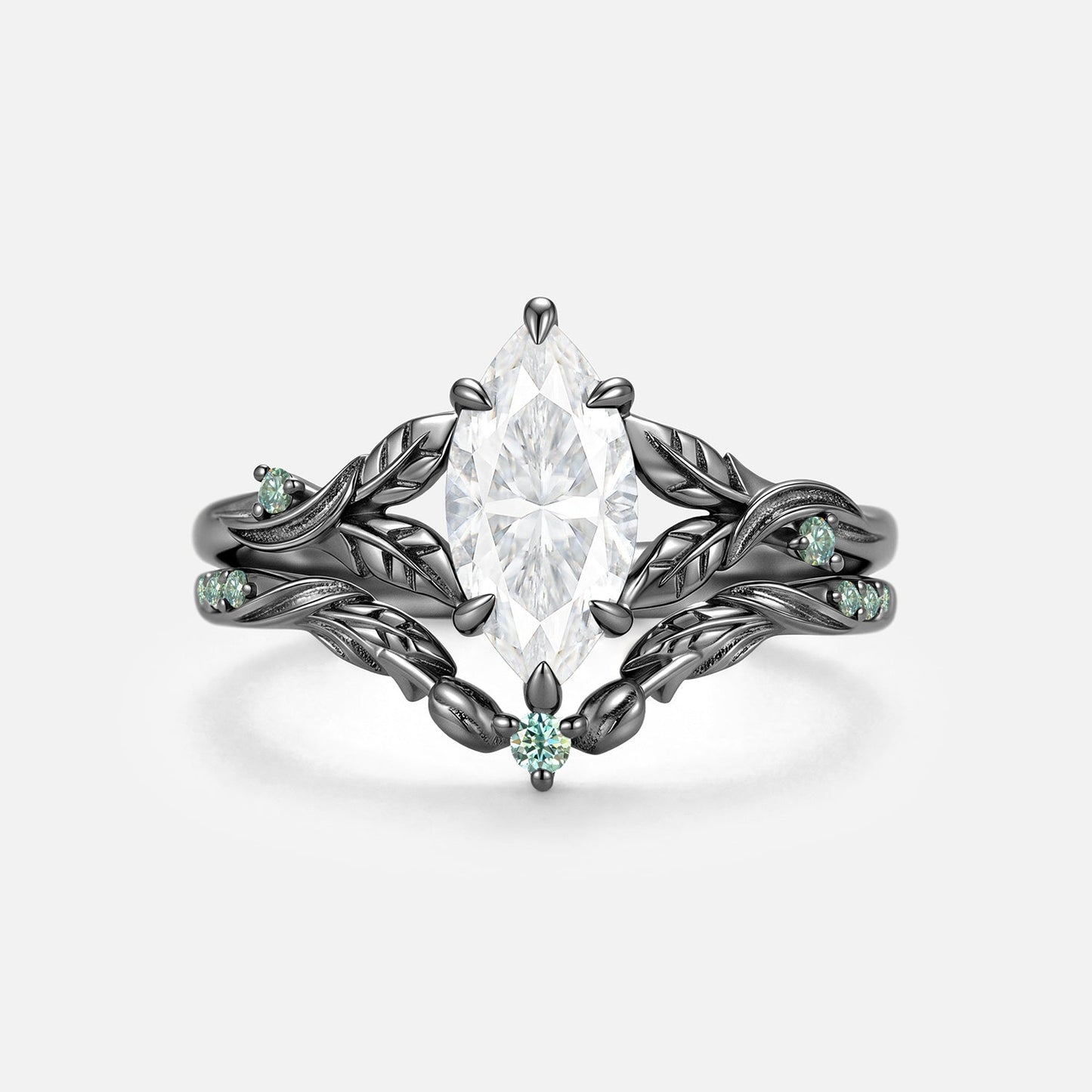 Luminous Reverie - Marquise Moissanite Leaf Unique Engagement Ring Sets 2pcs - Vada