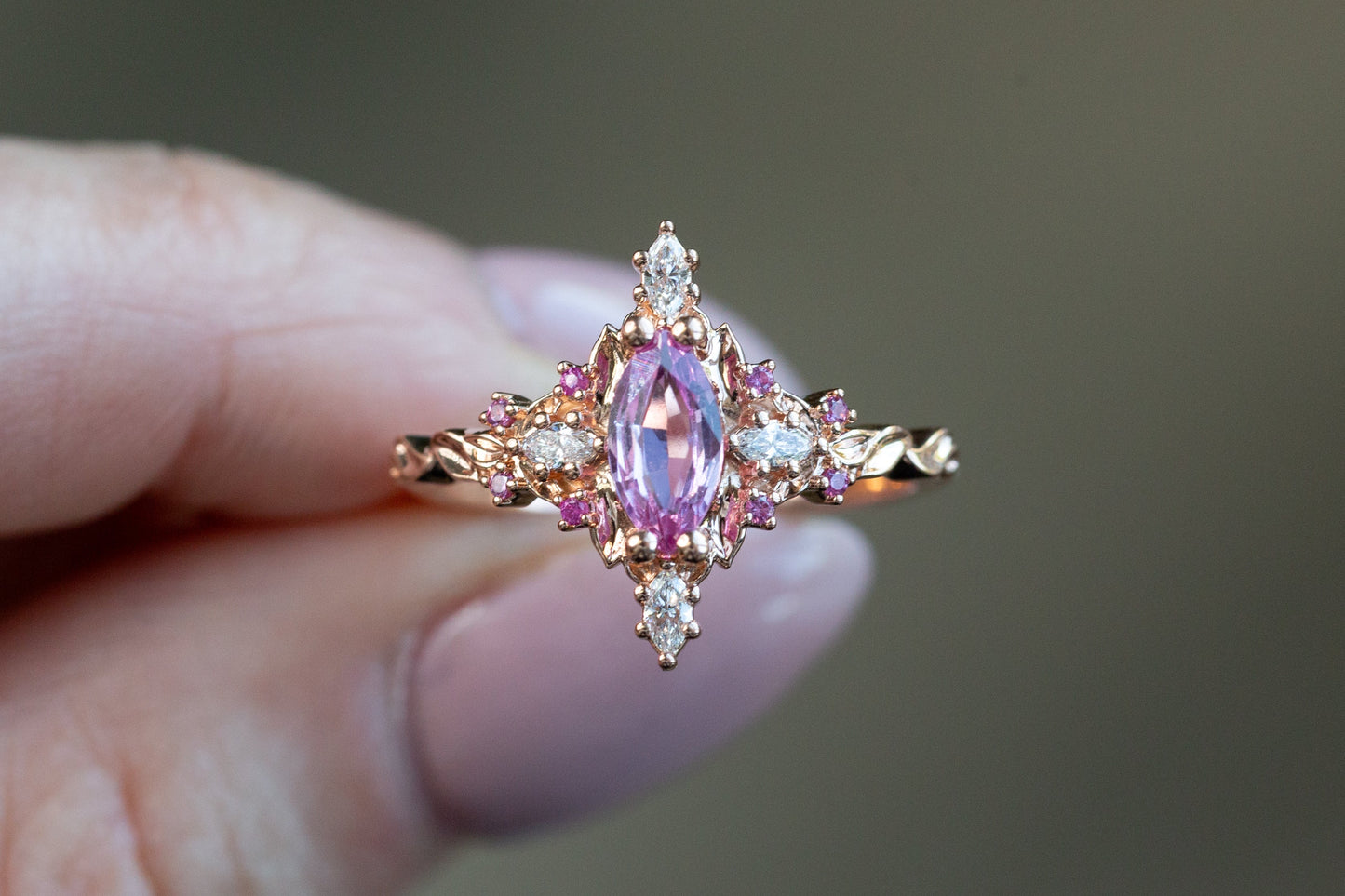 Ready to Ship- Size 6.5, 14k rose gold Briar Rose Three Stone