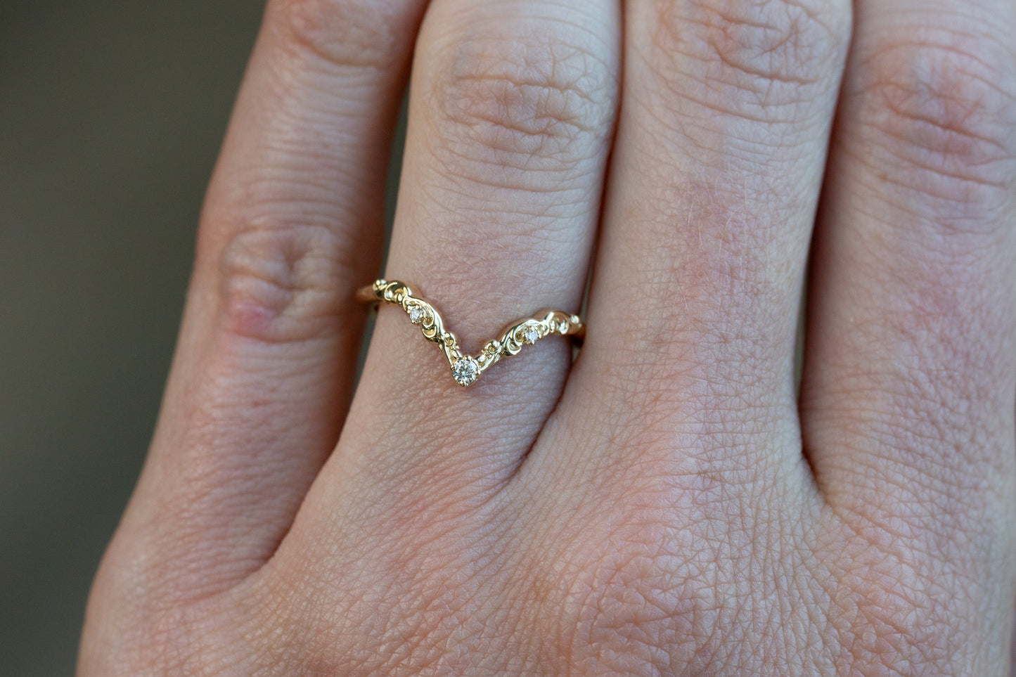 Ready to Ship- Size 6, 14k yellow gold Curved Filigree Wedding Band