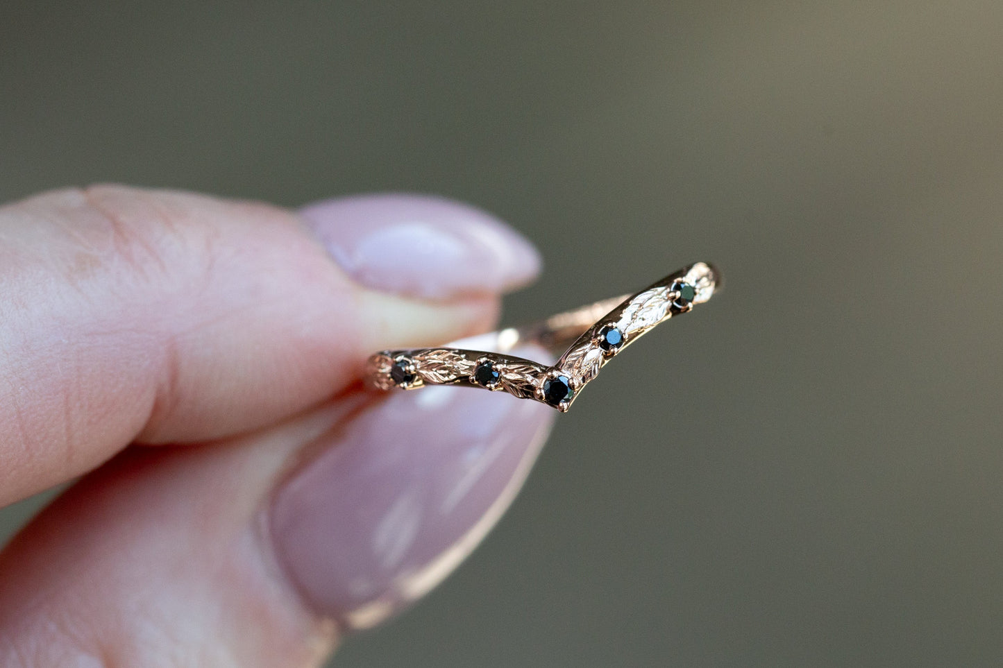 Ready to Ship- Size 5.5, 14k rose gold Chevron Leaf Wedding Band