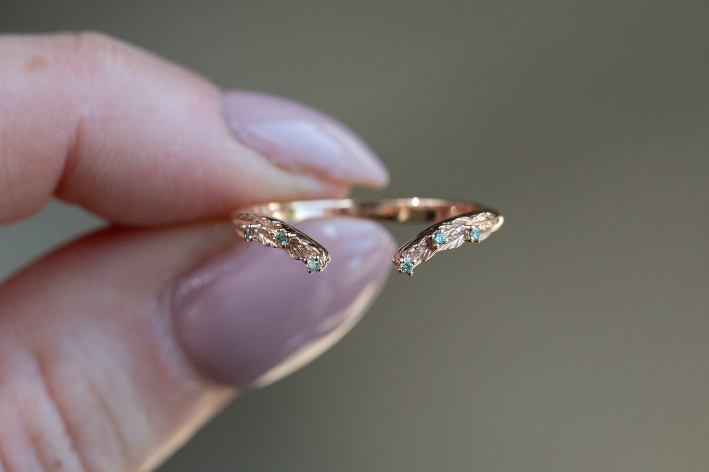 Ready to Ship- Size 7.5, 14k rose gold Woodland Open Band