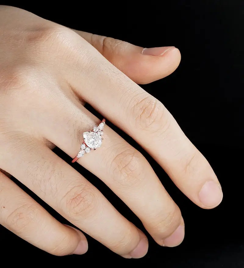 Pear Shaped Moissanite Engagement Ring Rose Gold Marquise Cut Diamond Wedding Ring Unique Prong Set Promise Anniversary Bridal Ring