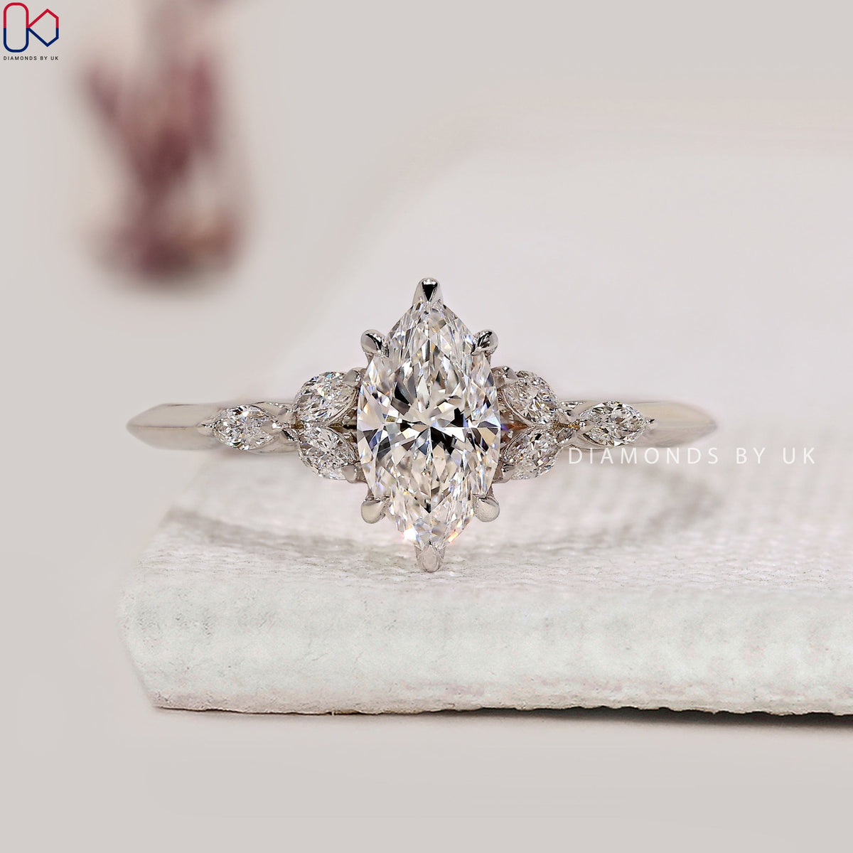 Emerald Cut Diamond Engagement Ring In Pave Setting