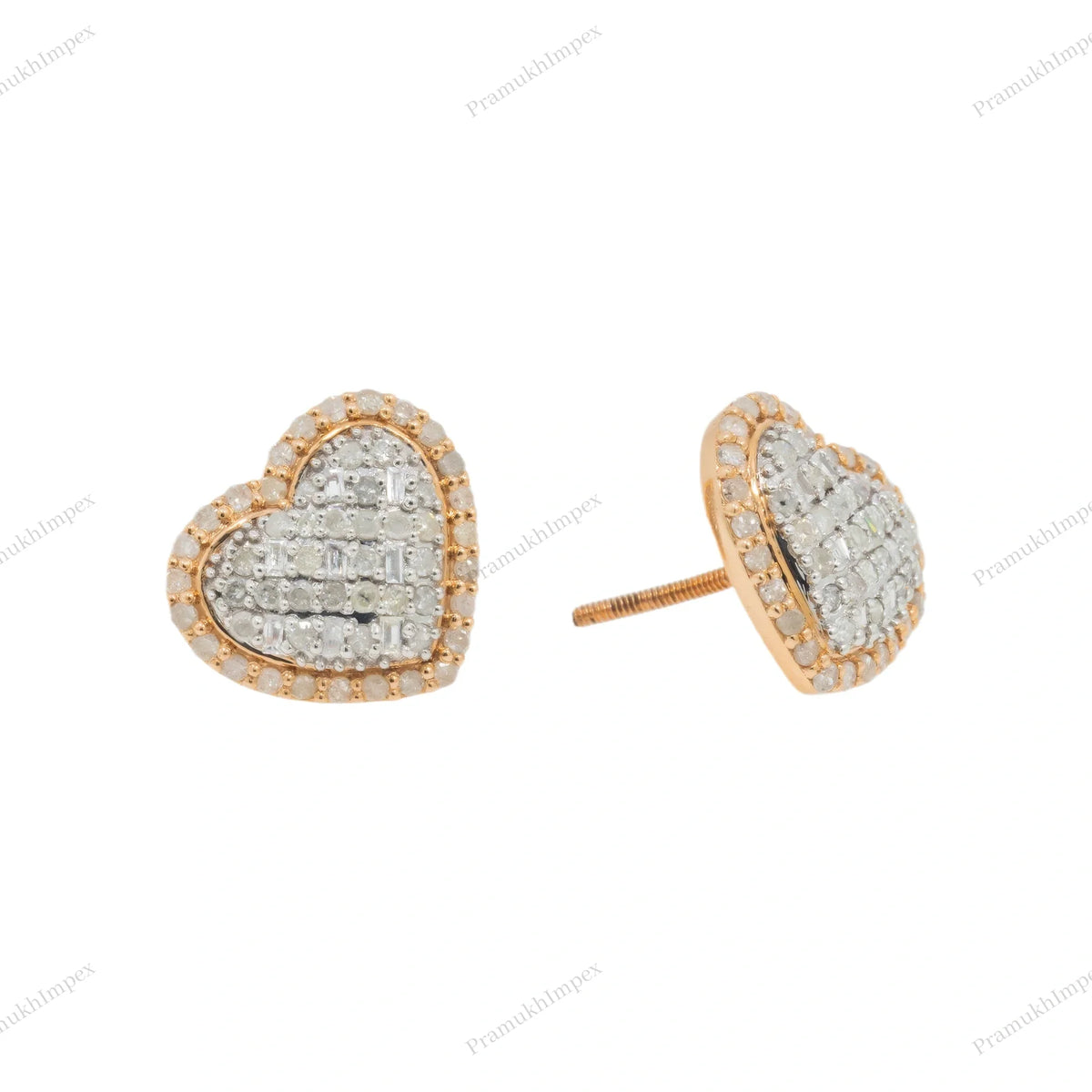 Baguette and Round Silver Moissanite Heart Earring