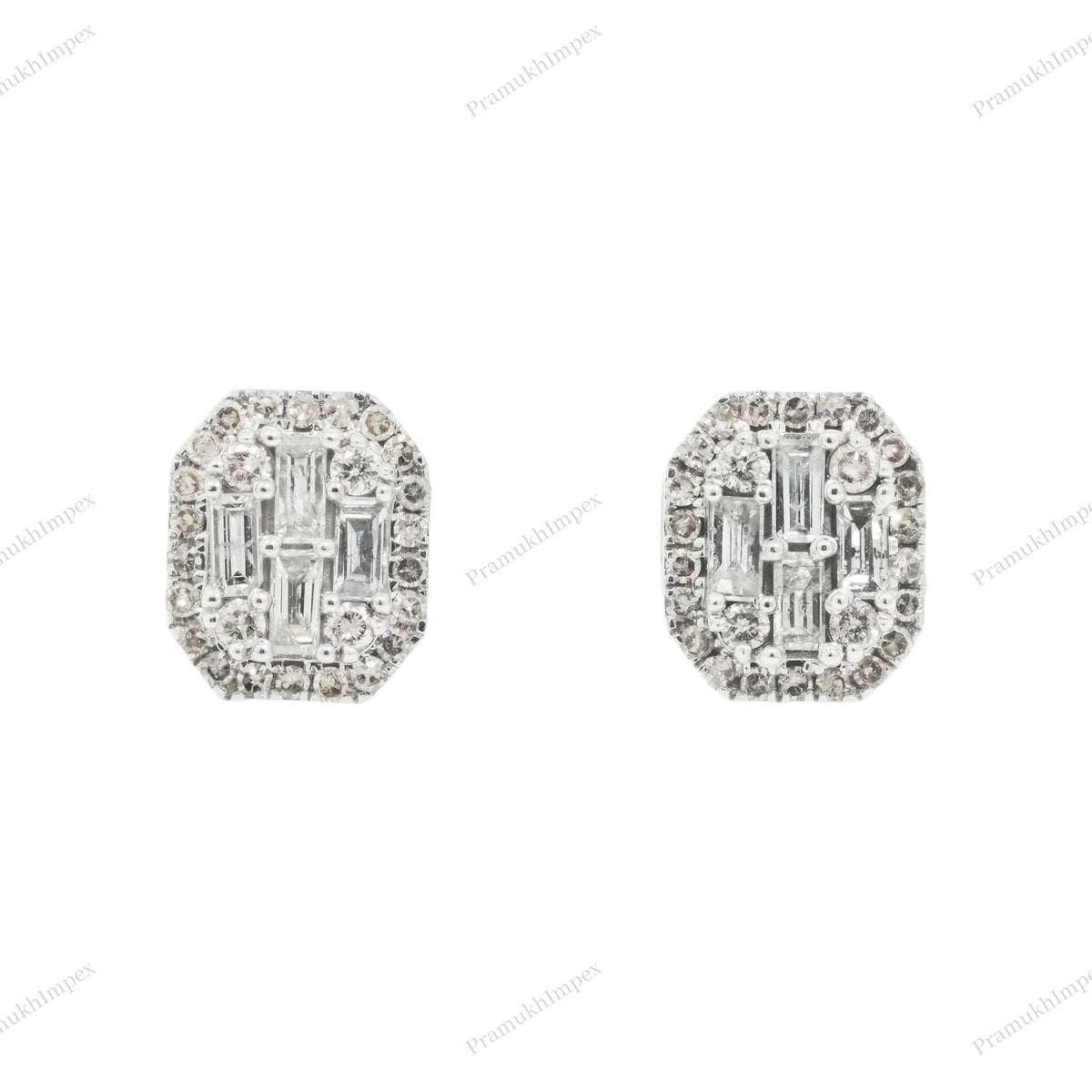 Round and Baguette Moissanite Hip Hop Earring