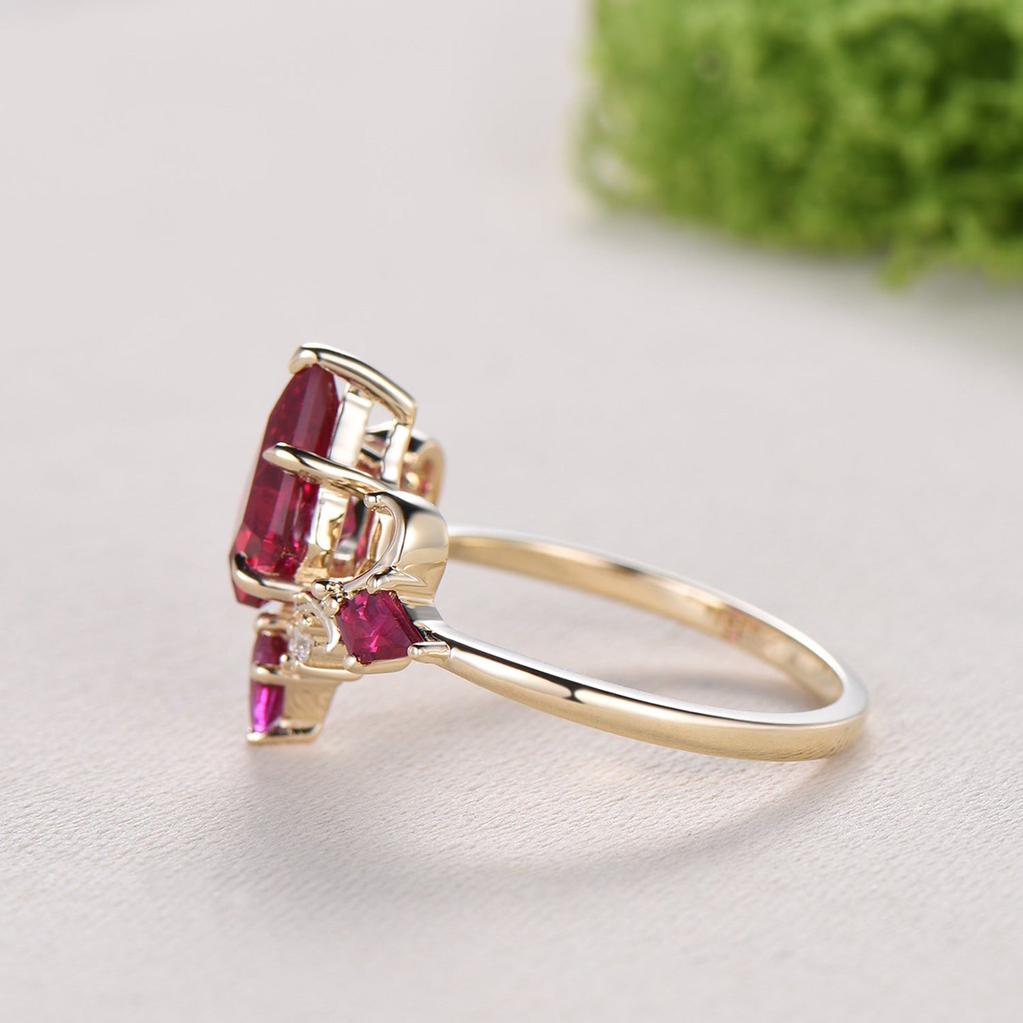 Unique Kite Cut Ruby Engagement Ring Rose Gold Four Max
