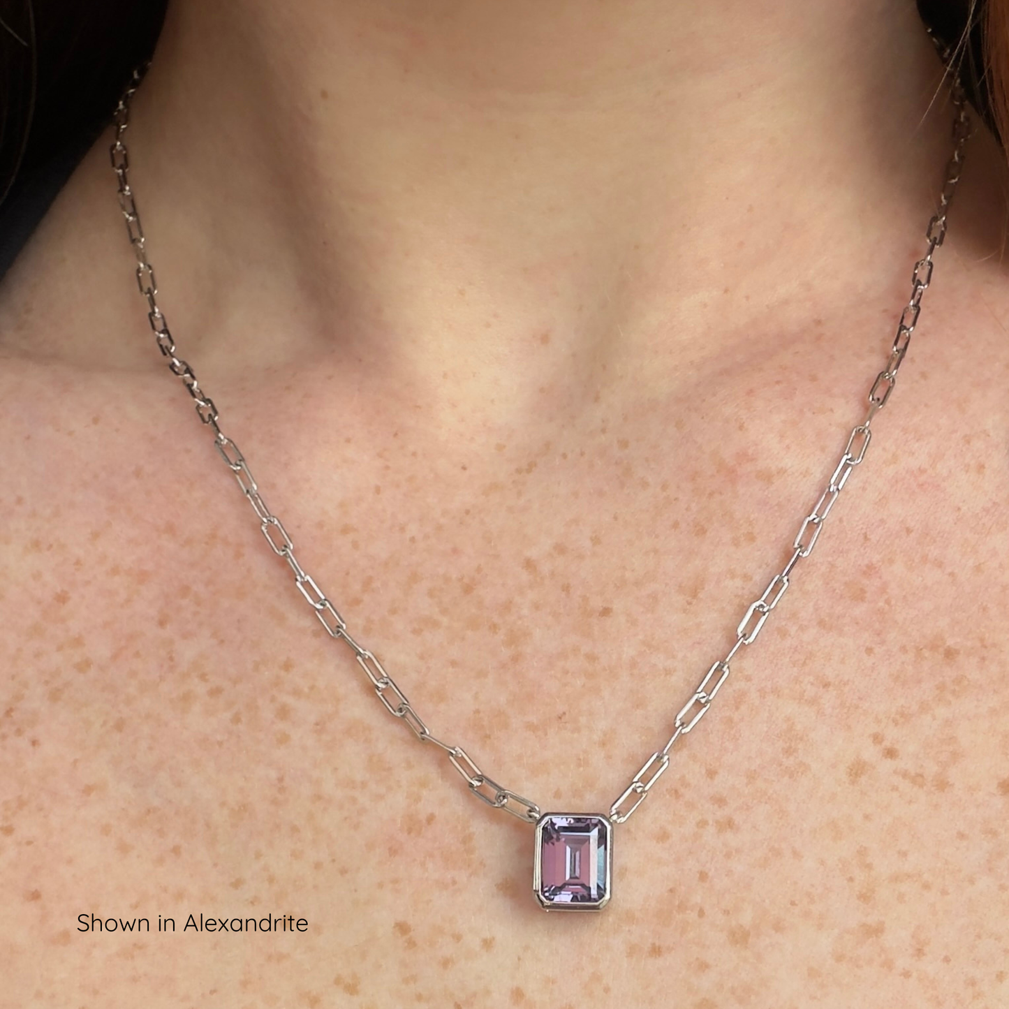 The Gemstone Bezel Necklace | Paperclip Chain | Green Spinel | Sterling Silver