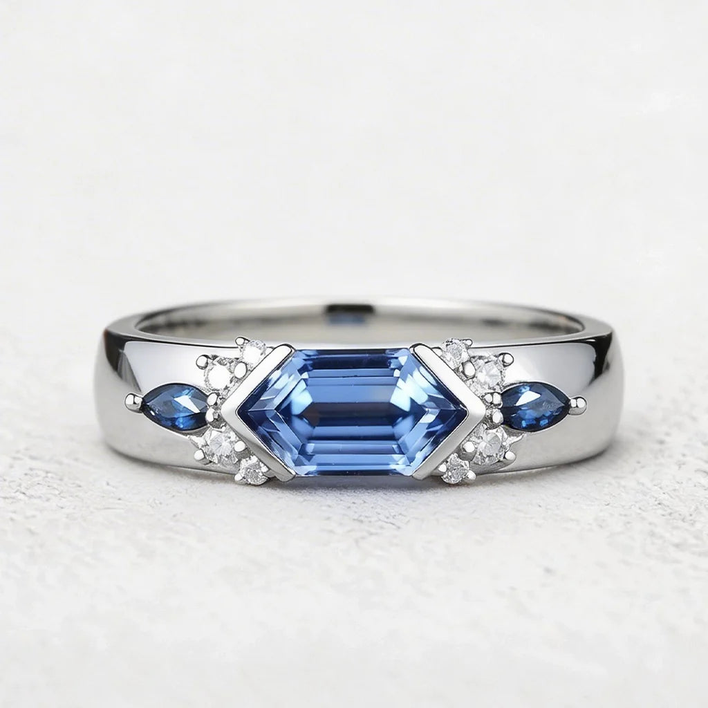 Cobalt Hexagon | Long Hexagon Sapphire Cluster Men's Band