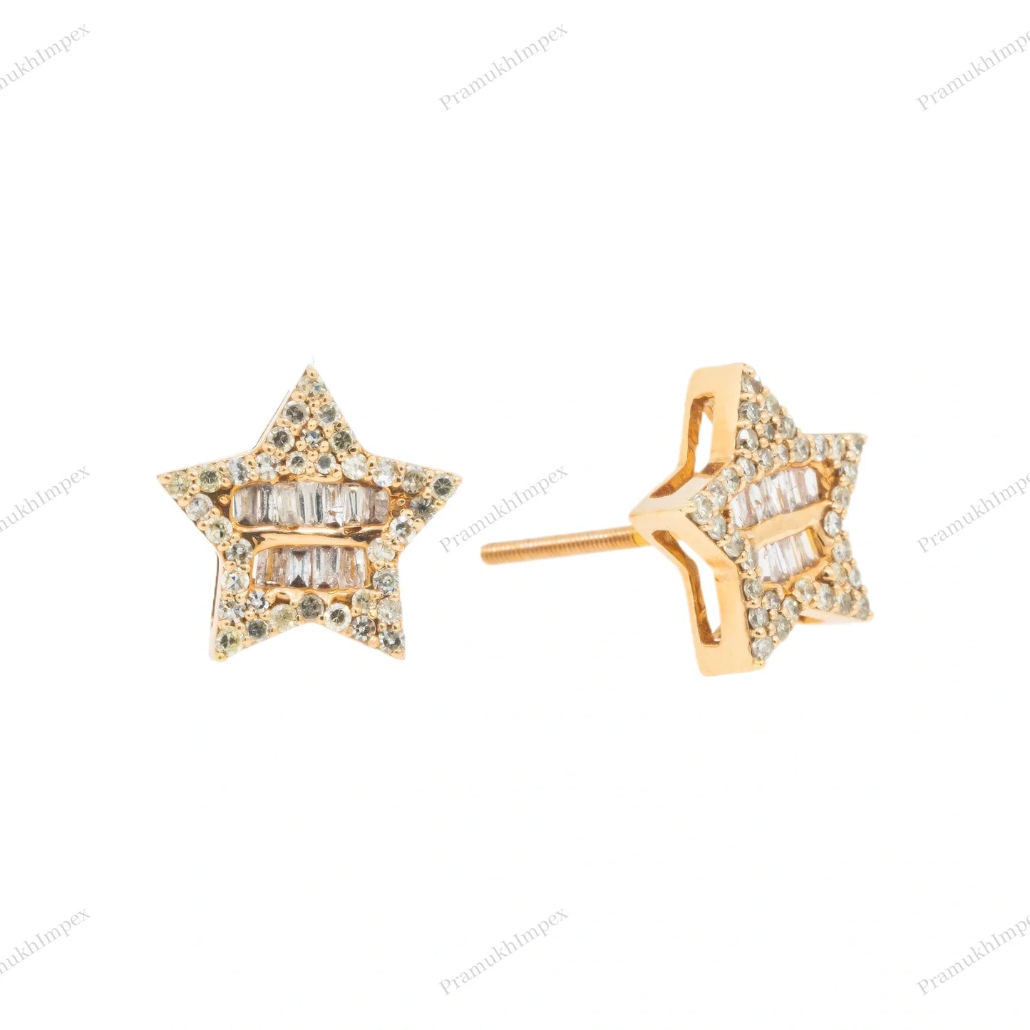 Baguette and Round Moissanite Diamond Star Earring