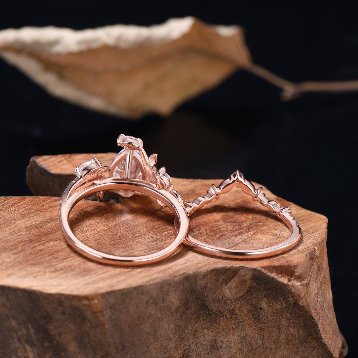 Nature Inspired Moissanite Bridal Set Teardrop Cut Moissanite Snake Engagement Ring Diamond Leaf Wedding Band Anniversary Gifts For Women