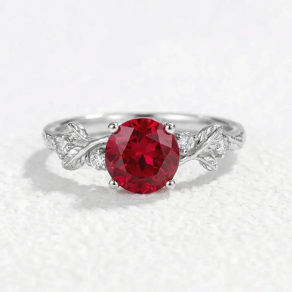 Scarlett’s Sprig | 1CT Round Ruby Solitaire Engagement Ring