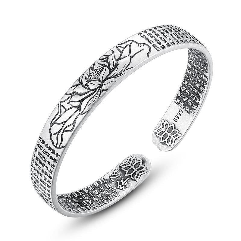 Silver Lotus Flower Bangle Bracelet