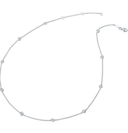 SS Bonded w/ Plat Round Station Necklace w/ Lassaire sim. dias 1.10ctTW Length:18in