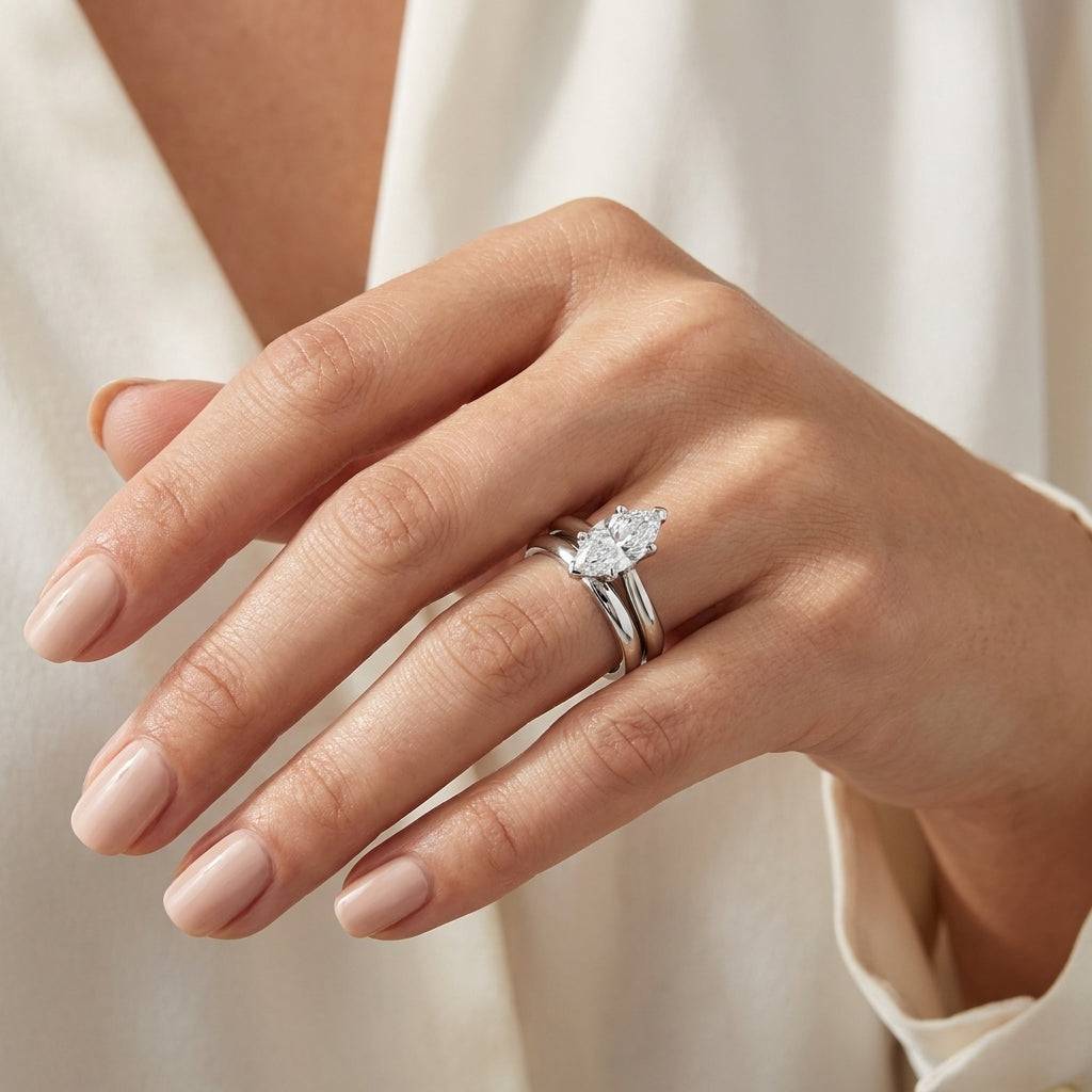 2 Carat Marquise Lab Grown Diamond Engagement Ring | 14K White Gold