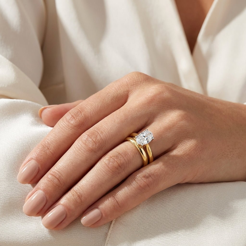 2 Carat Oval Lab Grown Diamond Engagement Ring | 14K Two-Tone Gold