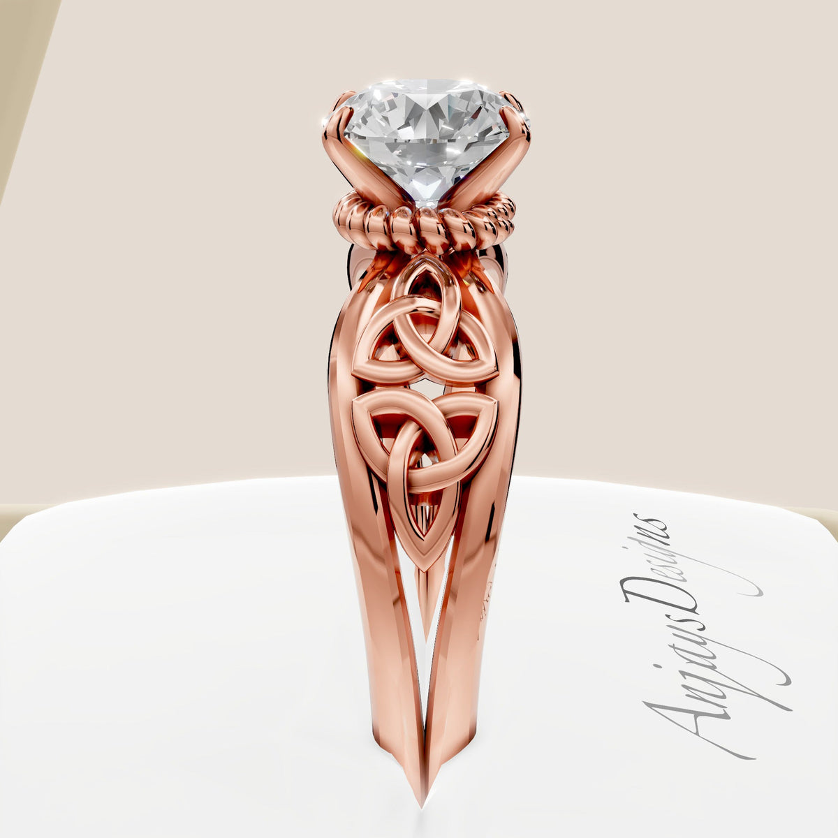Celtic Engagement Ring 2 Carat Round Lab Grown Diamond Trinity Knot Wedding Ring Triquetra Diamond Ring