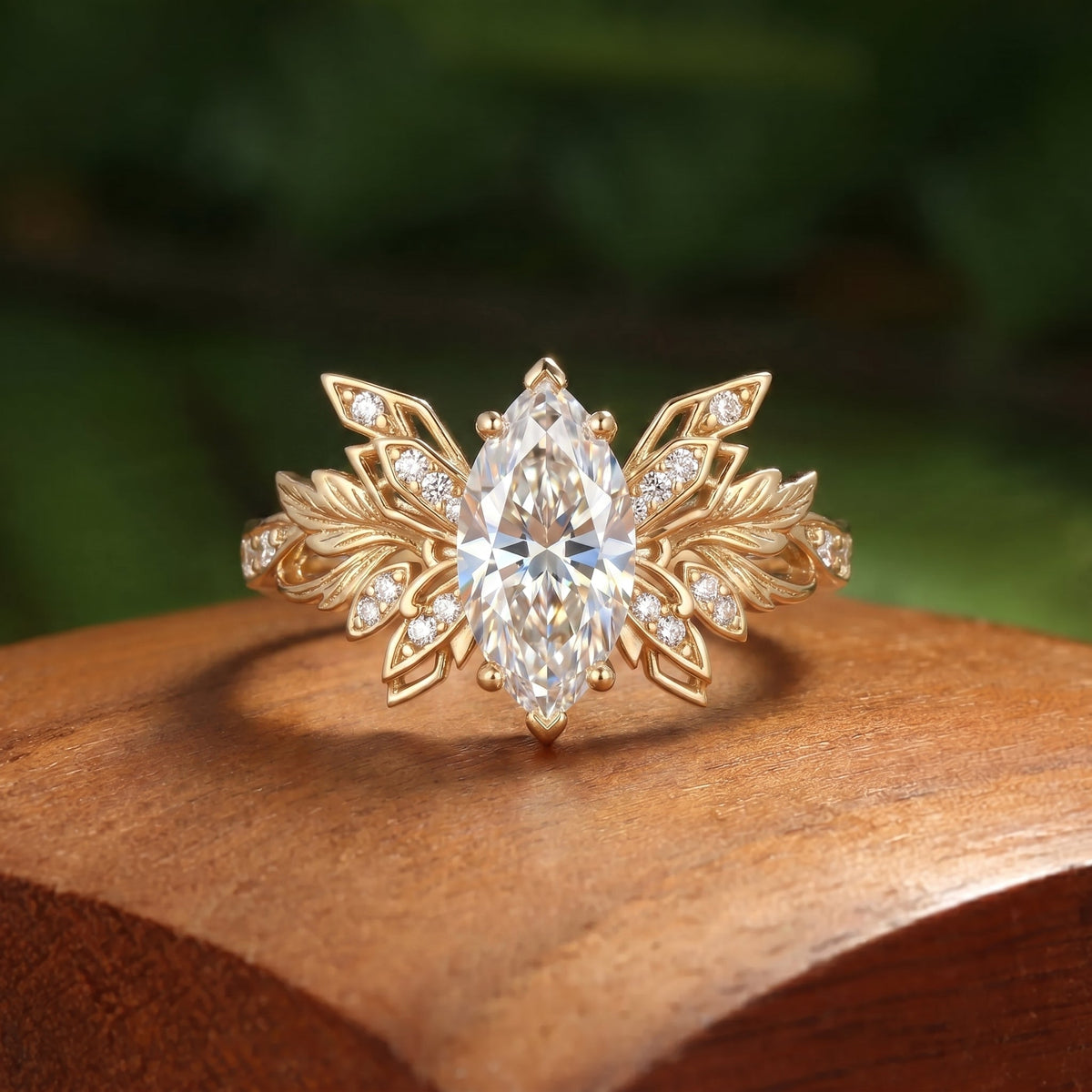Forest Fairy Butterfly Wing Marquise Cut Moissanite Leafy Engagement Ring - Inara