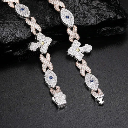 VVS D Moissanite Antique Men's Style Evil Eye Charm Bracelet In Silver