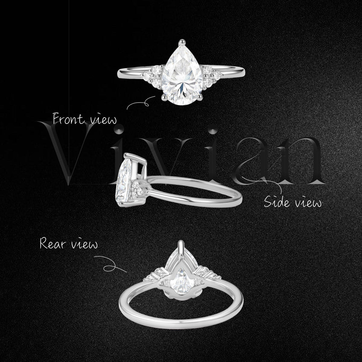 Pear Cut Classic Cluster Lab Diamond Engagement Ring