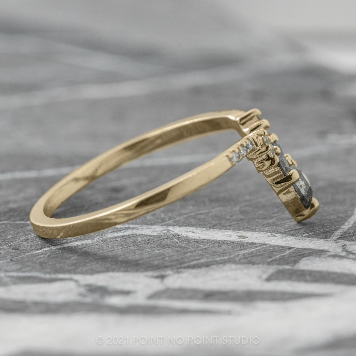 Cassiopeia Wedding Ring, 13 Salt and Pepper Pear and Round Diamonds