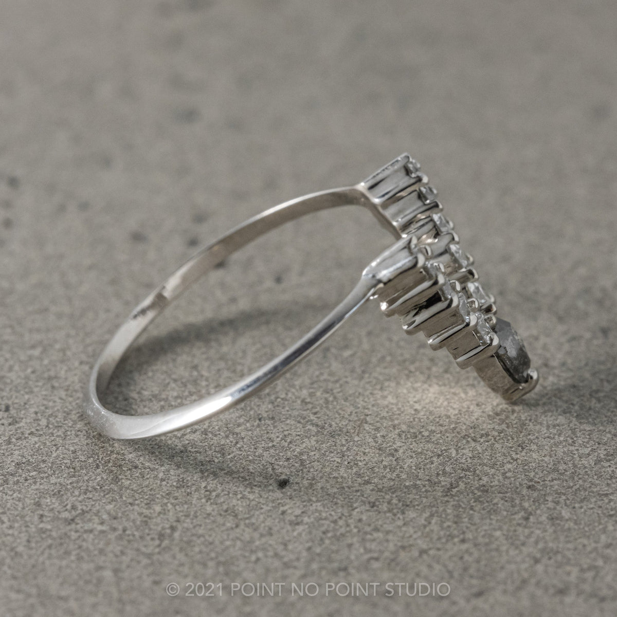 Cassie Wedding Ring, Salt and Pepper Pear, 11 Diamond, Knife Edge Band