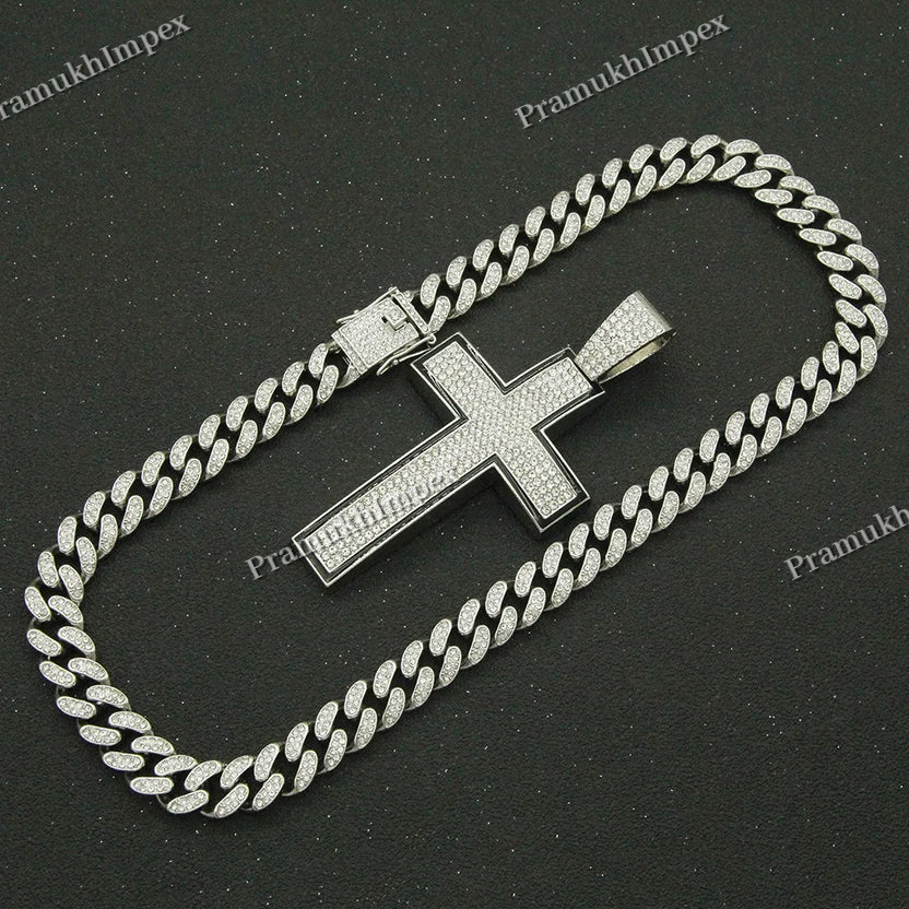 Handmade Moissanite Studded hip Hop Cross Silver Pendant